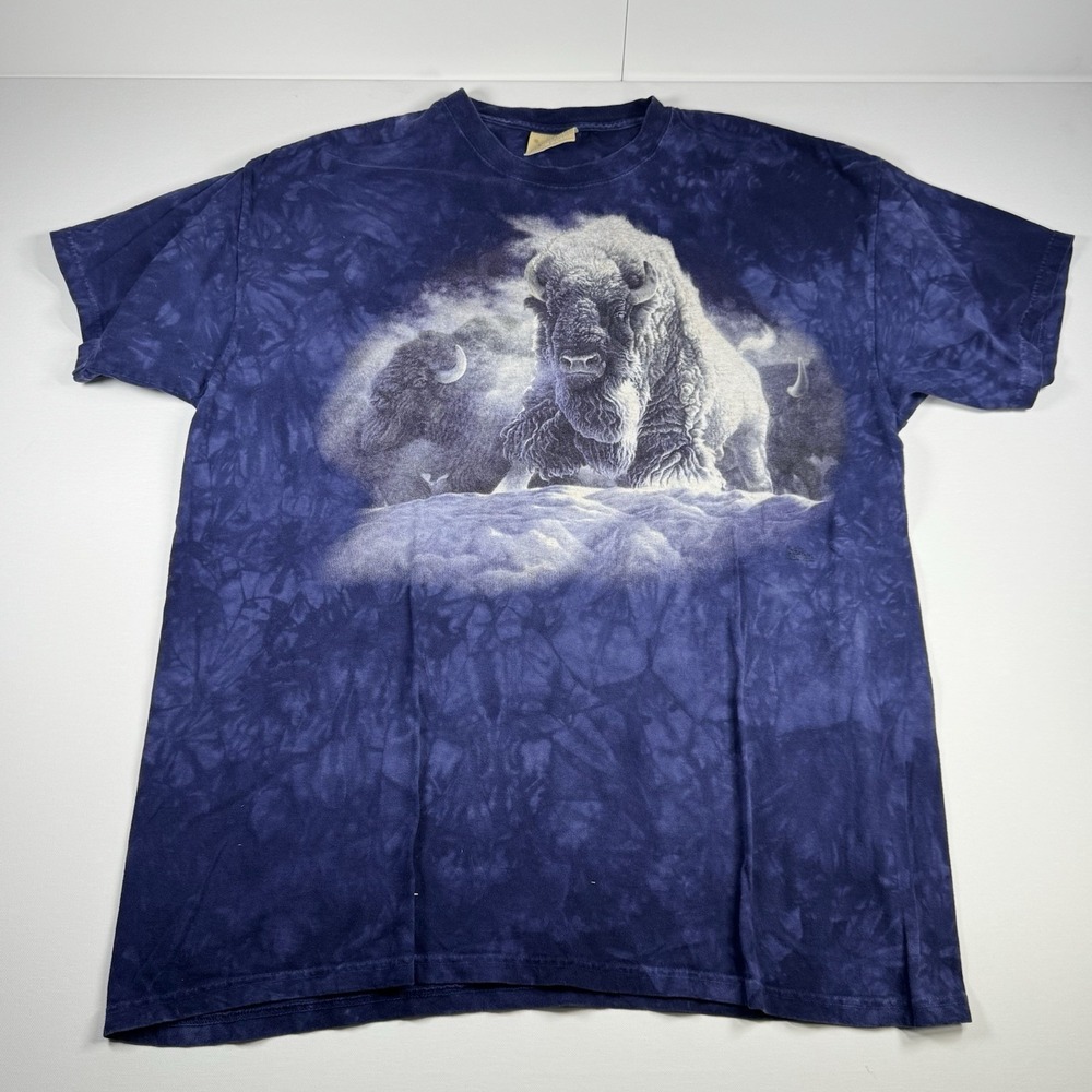 Vintage The Mountain‎ Bison Buffalo Tie Dye T-Shirt XXL USA Wildlife Graphic